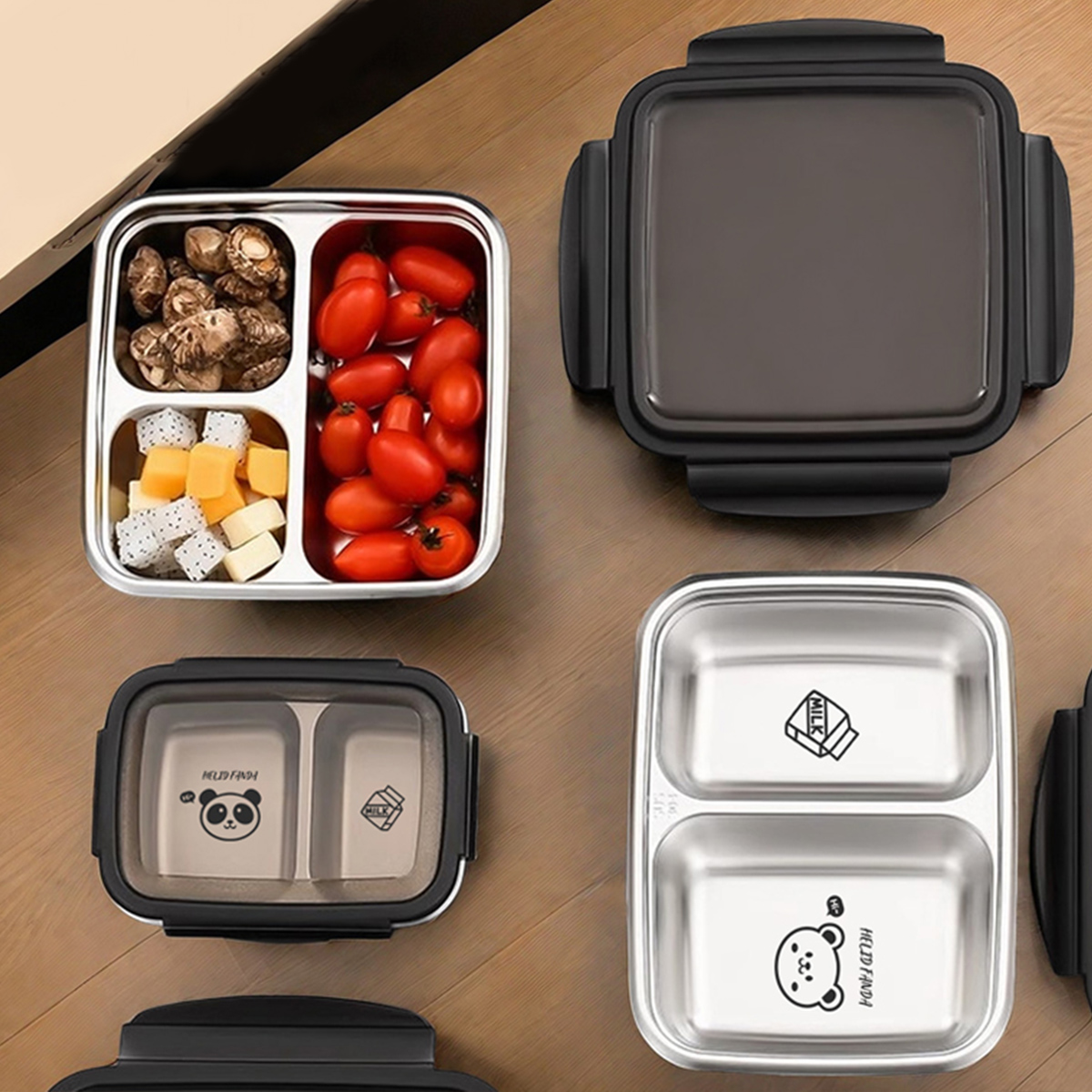 Meal Prep Bowl - WORTHBUY 2/3 กริด 304 สแตนเลสกล่องอาหารกลางวันแบบพกพา Leak-proof