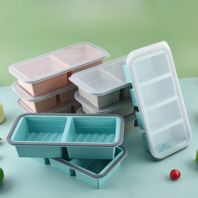 Meal Prep Template - ซูเปอร์คิวบ์, แม่พิมพ์ซิลิโคนสำหรับแช่แข็งน้ำซุป, ข้าว, อาหารเหลือ และอื่นๆ, ถาดซิลิโคนสำหรับแช่แข็งพร้อมฝาปิดสำหรับเตรียมอาหาร
