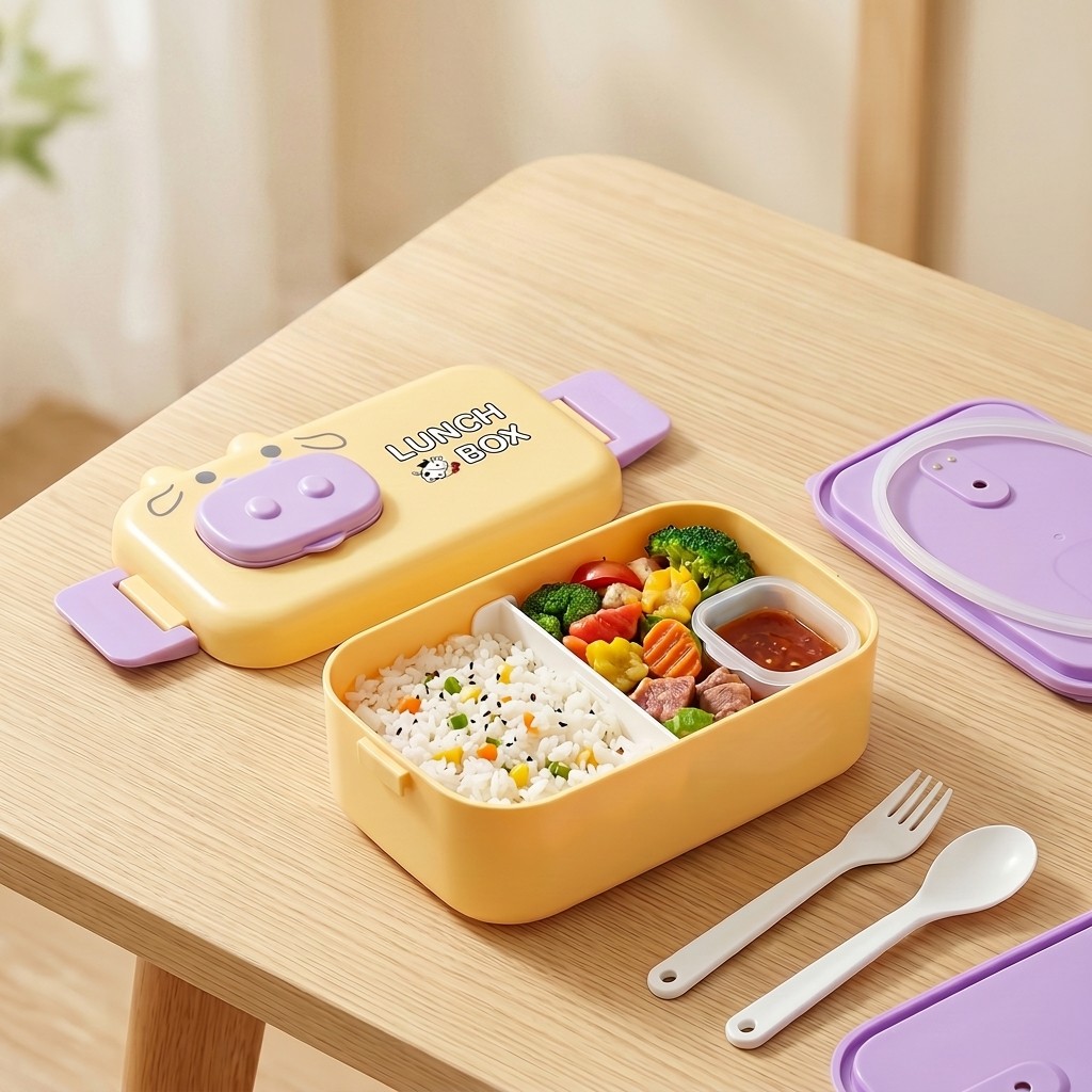 Meal Prep Or Prep Meal - กล่องข้าวเด็กแบบเบนโต ใช้กับไมโครเวฟได้ ภาชนะเก็บอาหารพลาสติก ป้องกันการรั่วซึม กล่องเตรียมอาหารและขนม พร้อมช่องแบ่งและช้อนส้อม