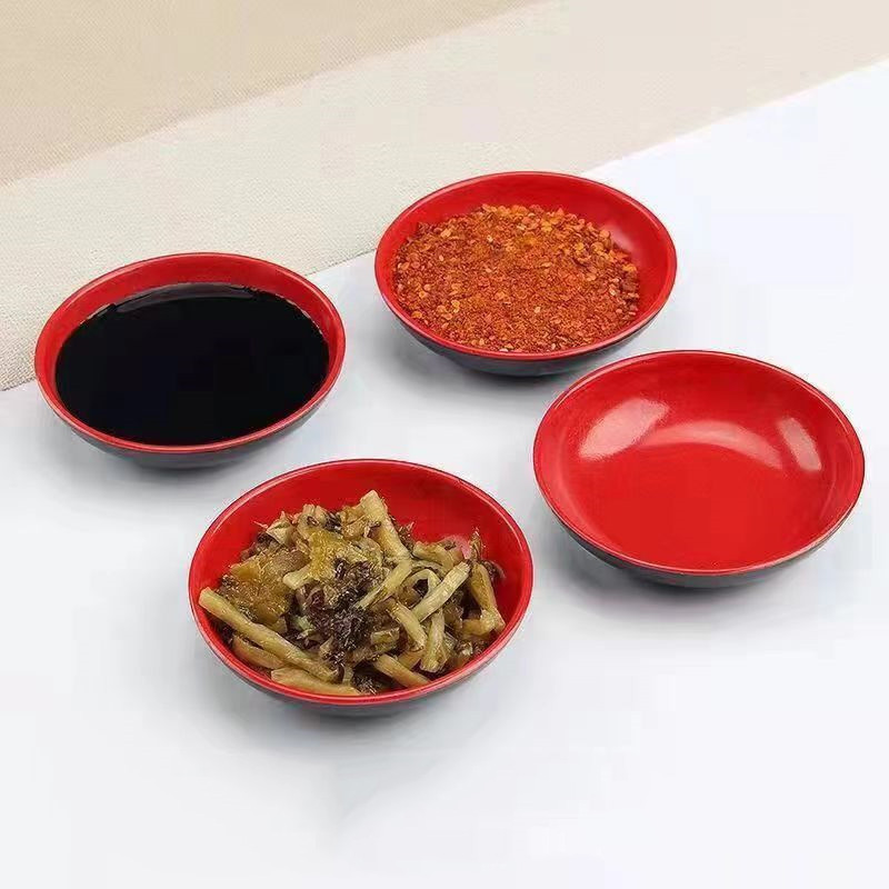 Sauce Dipping Cup - ชุดจานใส่เครื่องปรุงเมลามีนทรงกลม สีแดงและดำ 3 ชิ้น ถ้วยน้ำจิ้ม จานอาหารเรียกน้ำย่อย