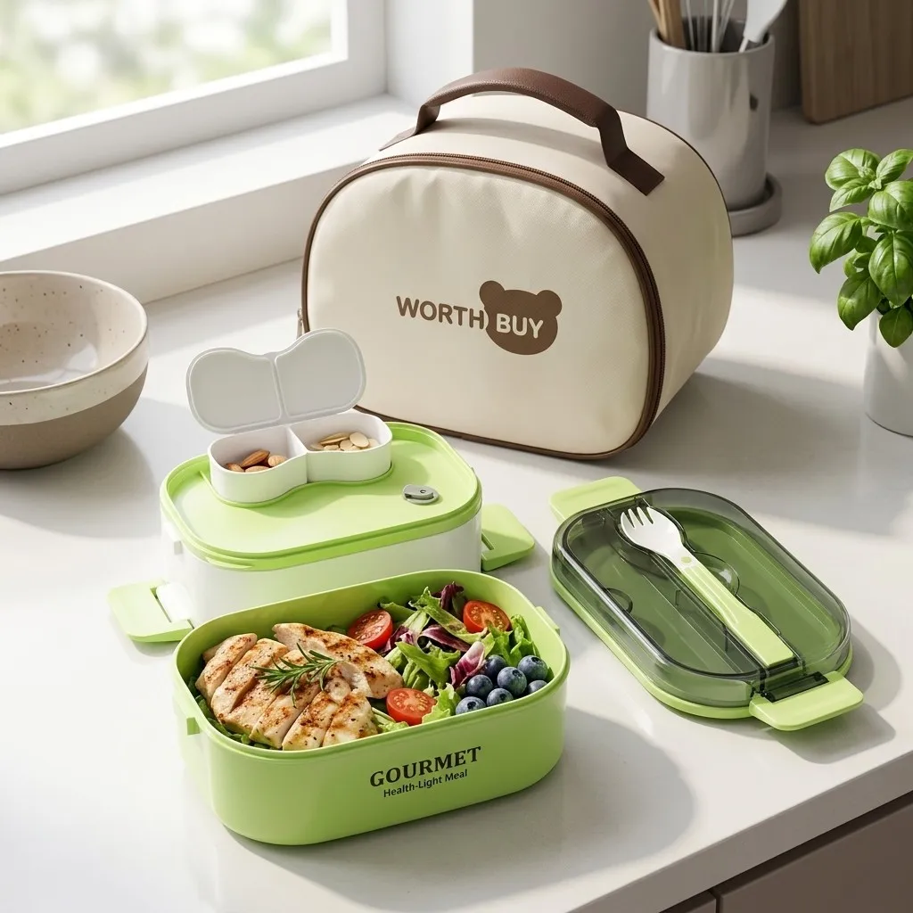 Meal Prep Or Prep Meal - กล่องเบนโตะพลาสติกสำหรับอุ่นในไมโครเวฟ กล่องอาหารกลางวันกันรั่วซึม ภาชนะเก็บอาหารสำหรับเตรียมมื้อพร้อมถ้วยซอสและช้อนส้อม สำหรับเด็ก นักเรียน และผู้ใหญ่
