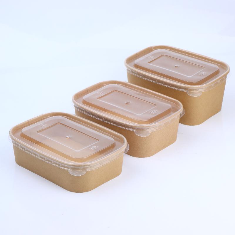 Meal Prep Bowl - 10 ชิ้น กล่องอาหารกระดาษคราฟท์แบบใช้แล้วทิ้งทรงสี่เหลี่ยมพร้อมฝาปิด กล่องเบนโตะสำหรับซื้อกลับบ้าน อุปกรณ์บรรจุภัณฑ์อาหารจานด่วนสำหรับใช้ในครัวเรือน