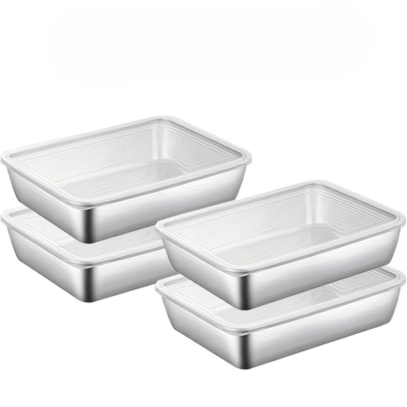 Meal Prep Kitchen - ชุดกล่องถนอมอาหารสแตนเลส 4 ชิ้น สำหรับเตรียมอาหาร จัดระเบียบตู้เย็น อุปกรณ์ครัว
