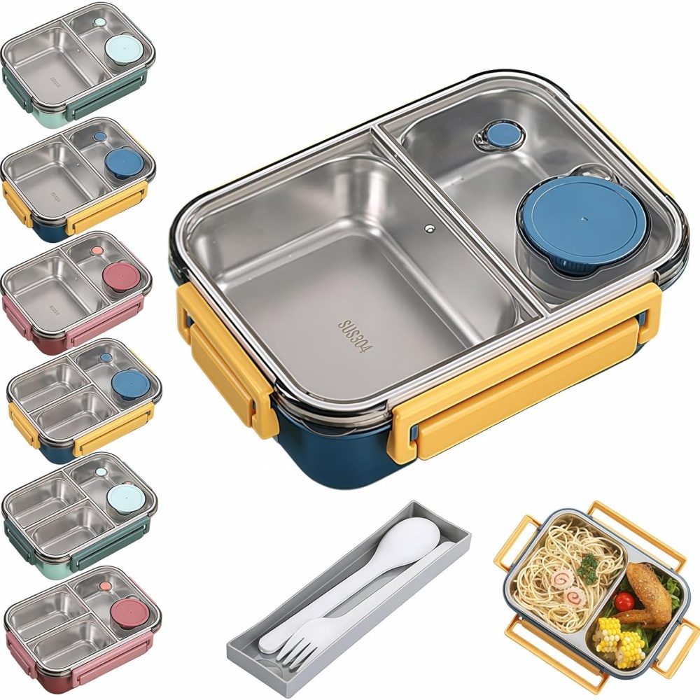 Meal Prep Bowl - กล่องข้าวพกพาขนาด 850 มล. สำหรับเด็กและผู้ใหญ่ กล่องเบนโตอุ่นอาหารสแตนเลสเก็บความร้อน