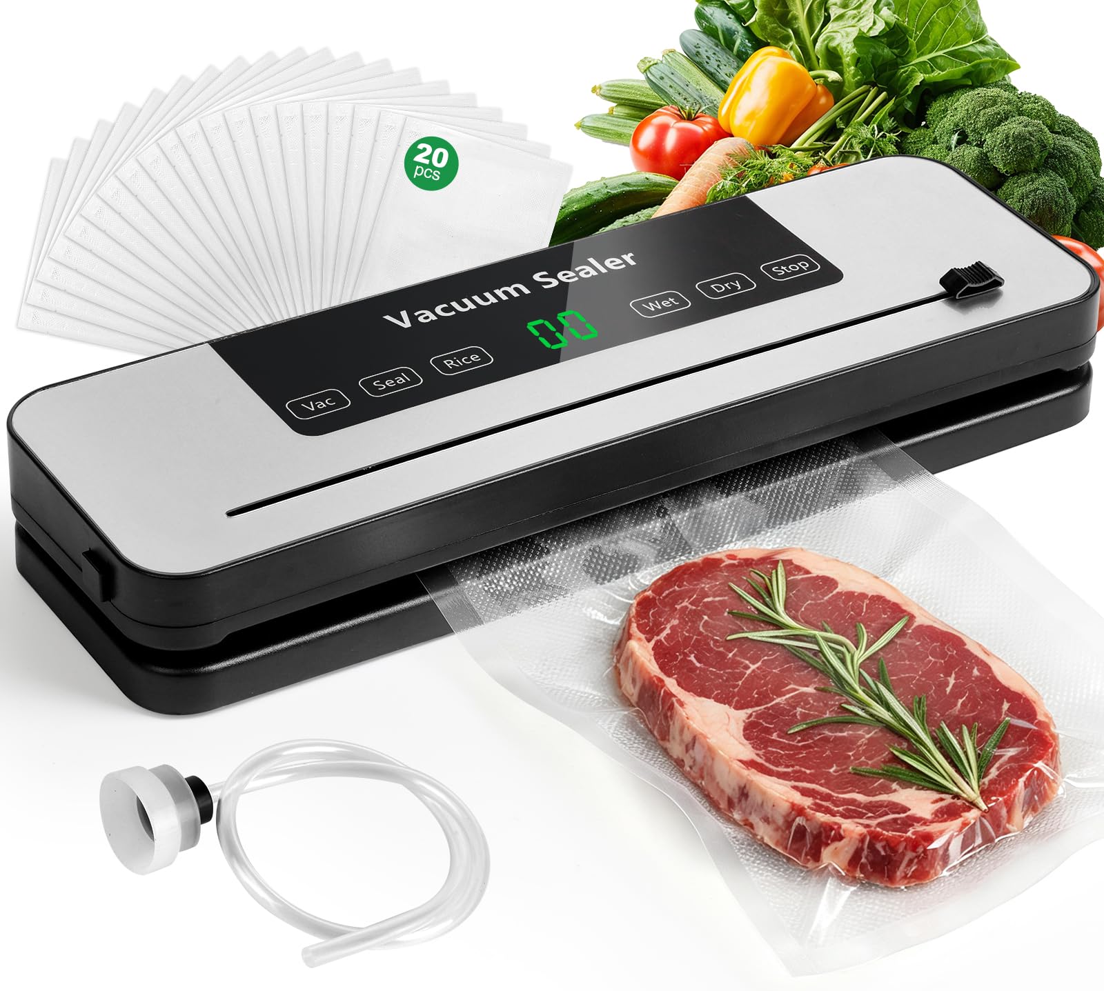 Meal Prep With Rice - เครื่องซีลสุญญากาศอาหาร 6 โหมด ซีลได้ทั้งอาหารแห้งและเปียก พร้อมระบบหยุดการทำงานในตัว และมีที่ตัดถุงในตัว