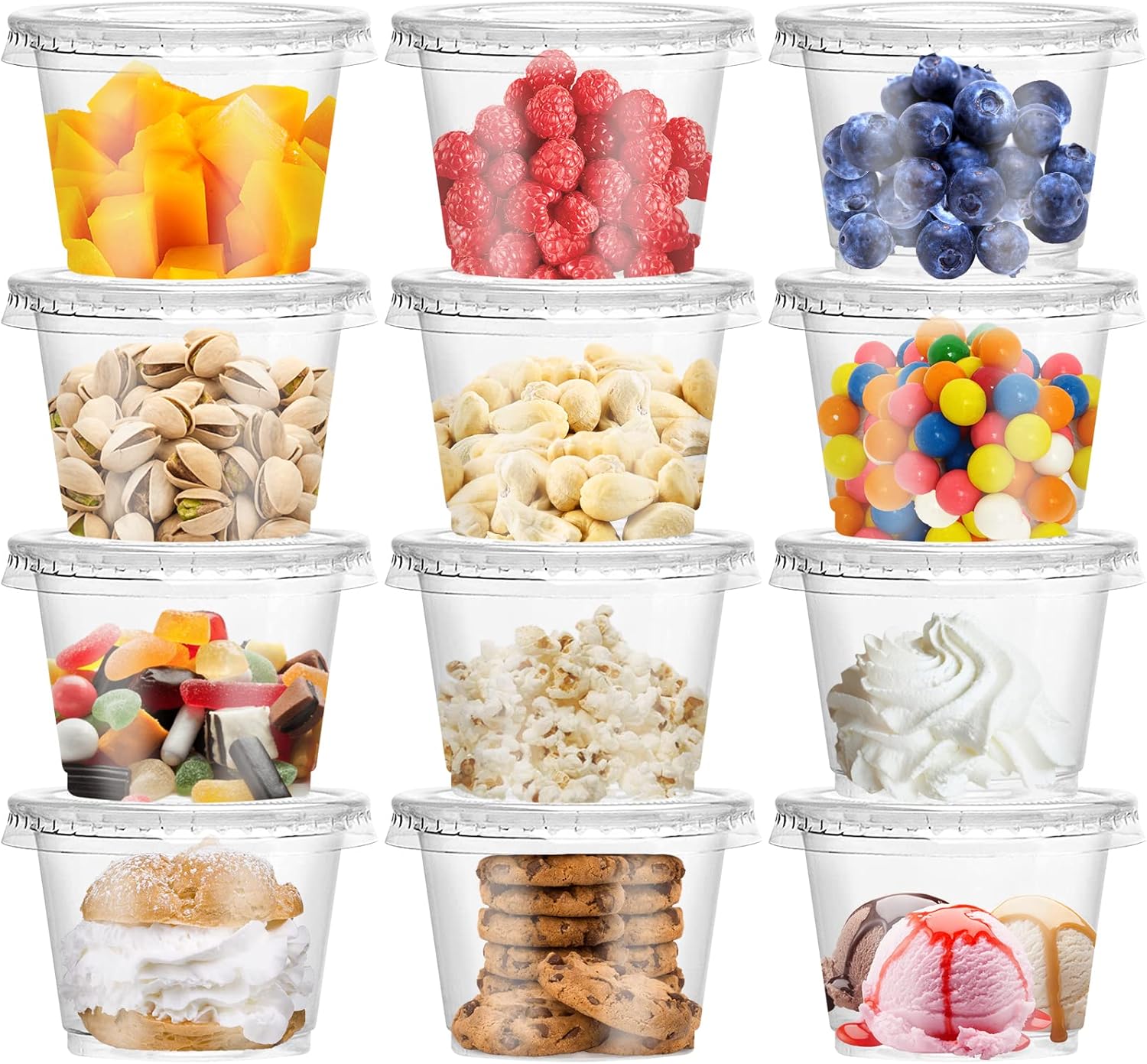 Sauce Dipping Cup - ถ้วยพลาสติกใส 8/10 ออนซ์ พร้อมฝาปิดแบบแบน ถ้วยขนมหวานแบบใช้แล้วทิ้งพร้อมฝาปิด ถ้วยผลไม้พลาสติกใส
