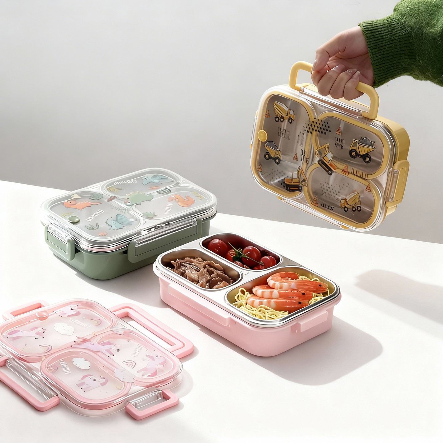 Meal Prep Bowl - กล่องอาหารกลางวันเด็กขนาดใหญ่ลายการ์ตูน พร้อมหูหิ้ว พกพาสะดวก ป้องกันการรั่วซึม ผลิตจากสแตนเลส 304